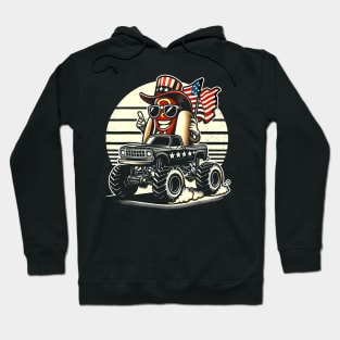 HotDog Riding Monster Truck 4th Of July USA Flag Cute Hotdog Hoodie